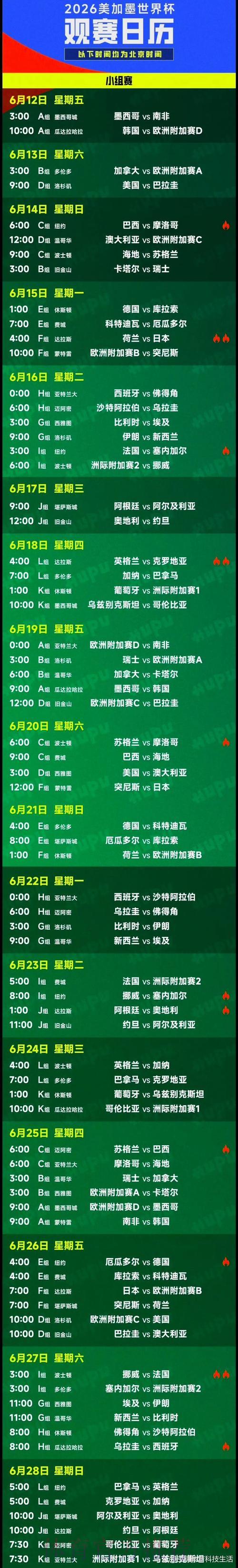 2026年世界杯赛事全程直播完整时间安排表